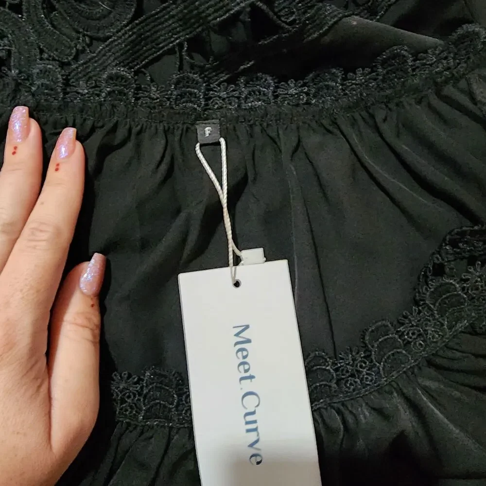 Meet.Curve Black Lace Swim Cover Up One Size Boho‎ Sheer Beach Resort